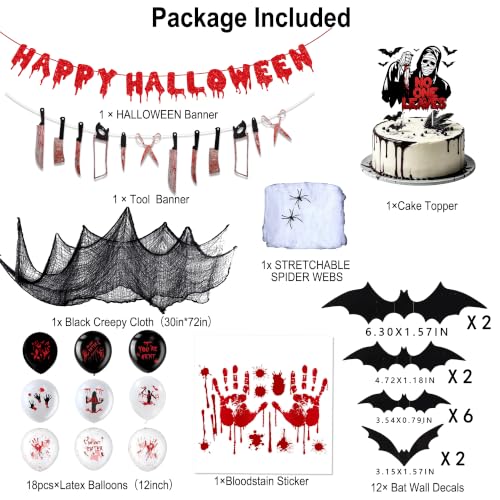 Halloween Party Decorations Banner Set with Web, Balloons & Spooky Accents