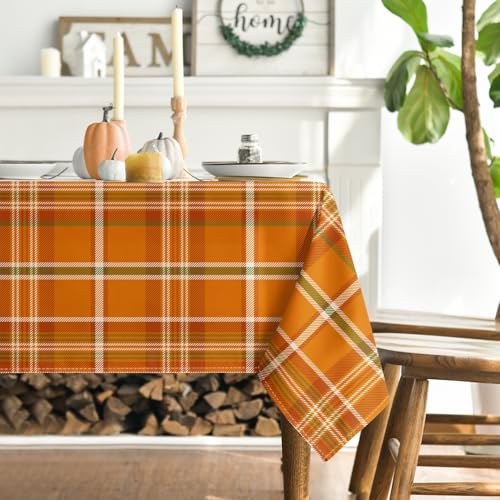 Horaldaily Fall Tablecloth 60 x 104 Inch Rectangular Autumn Buffalo Plaid - Orange