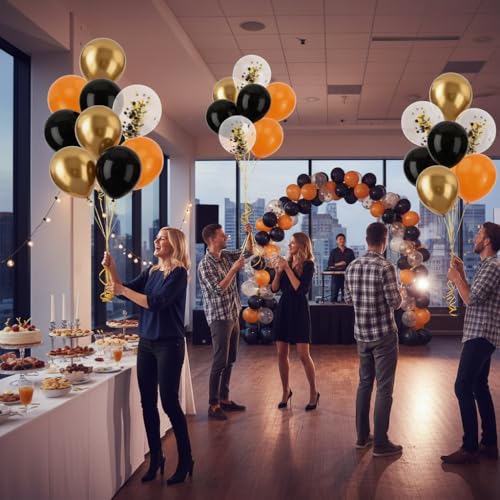 Black-Gold Balloon Set - 60 Latex Balloons with Confetti & Ribbons for Party Decorations