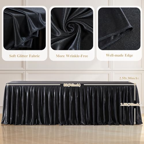 8ft Black Satin Tablecloth for Rectangle Tables - Shiny Spandex Cover - 96x30 Inches, 1 Pack