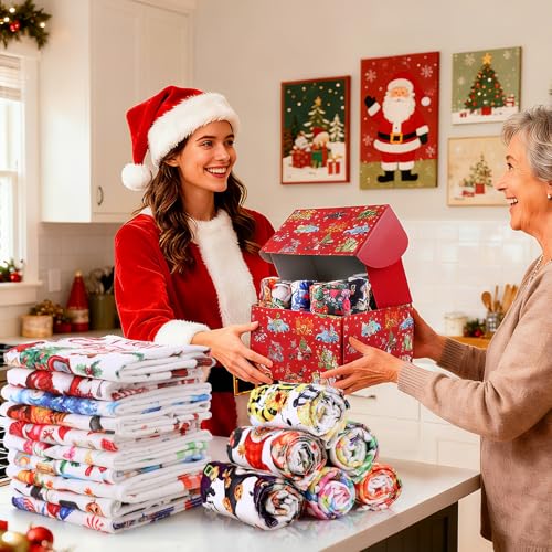 Seasonal Kitchen Towels Set - 24 Durable Microfiber Dish Towels for Holiday & Daily Use