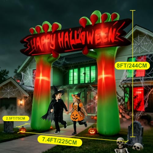 Halloween Inflatable Archway with Ghost Hand & Banner - 8FT Tall Outdoor Decoration - Variation of This Listing