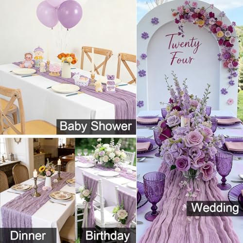 Lilac Purple Cheesecloth Table Runner 21x120 Inches 3 Pack - Elegant Wedding & Party Decor