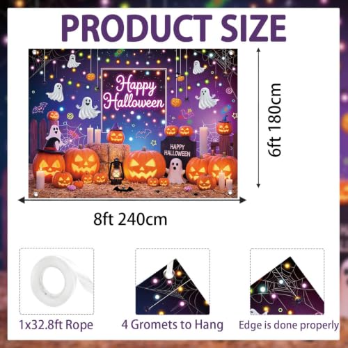 Halloween Neon Pumpkin Ghost Backdrop 8x6FT Kids Party Photo Booth Decorations - Variation of THIS listing