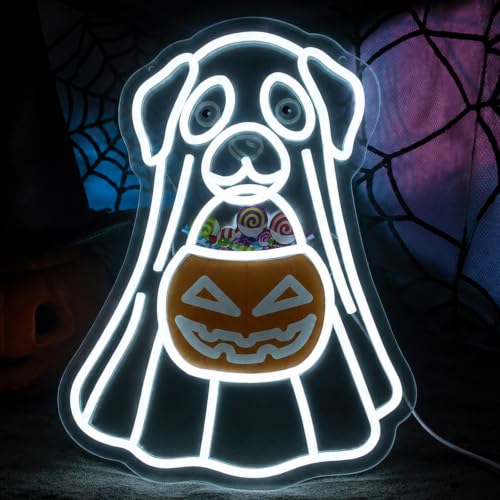 Halloween Ghost Dog Neon Sign Lighted Decoration - Outdoor USB Powered 16x12"