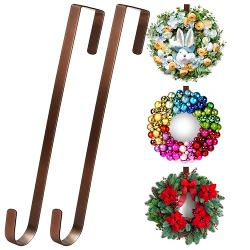12” Bronze Wreath Hanger Over the Door Hooks - 2 Pack, Non Scratch Front Door Decor