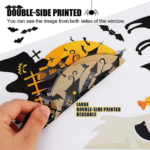 Halloween Window Clings 6 Sheets - Colorful Ghost Spider Witch Haunted House Decorations