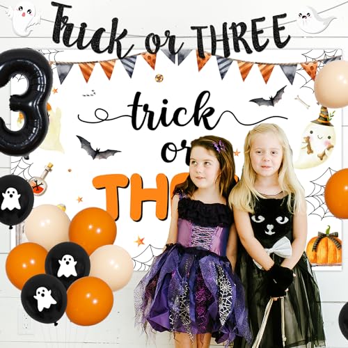 Halloween Trick or Three Party Decorations Kit with Banner Balloons & Cake Toppers