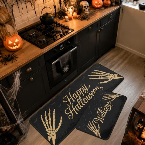Halloween Kitchen Rug Set of 2 Welcome 1 Non Slip Floor Mats - Pumpkin Ghost