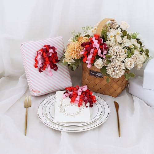 Red Curly Gift Bows Set - 8 Pack 5 Inch Ribbon Decorations for Gift Wrapping, Weddings, Parties