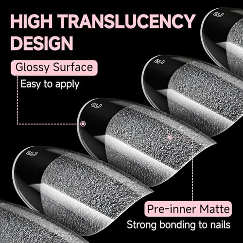 Short Oval Gel Nail Tips Half Matte 504pcs - Clear, Flexible, Easy Apply