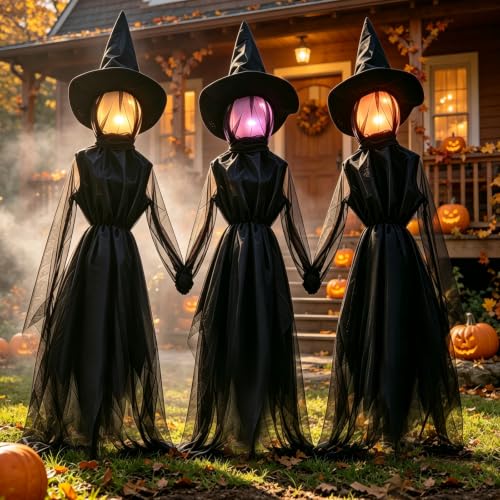 6FT Light-Up Halloween Witch Decorations Outdoor Set of 3 - Spooky Yard Decor