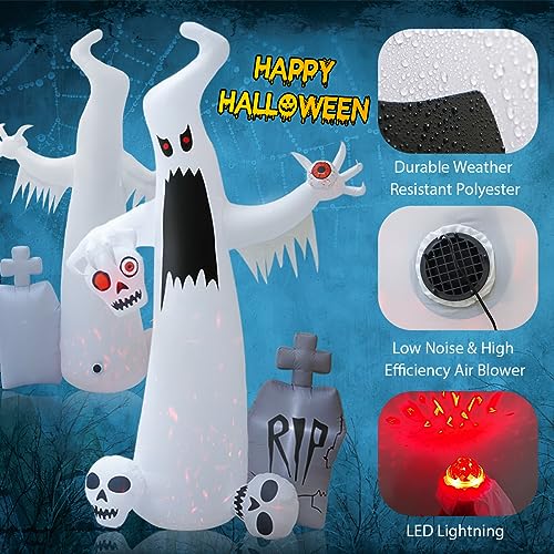 12 FT Halloween Ghost Inflatable Outdoor Decoration with Skulls - Spooky Yard Decor