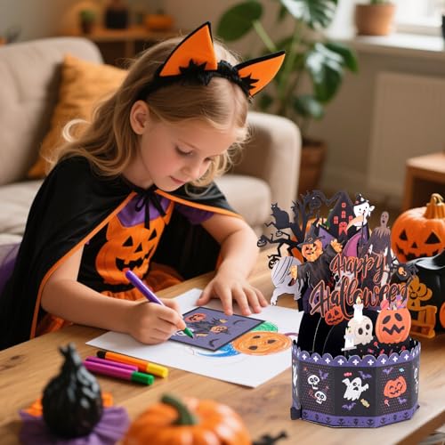 Halloween 3D Pop-Up Greeting Card with Envelopes - Ghosts Pumpkins Fun Holiday Decoration