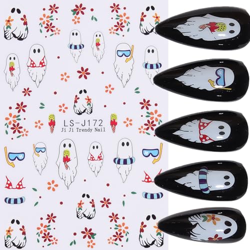 Halloween Pumpkin and Ghost Nail Stickers - Variation 05, Spooky Fall Nail Art Decals, 7 Sheets