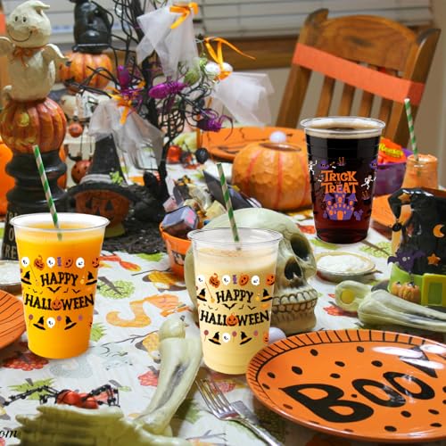 Halloween Plastic Cups Set - 60PCS 16oz Disposable Cups with Spooky Designs - Variation: Halloweencups