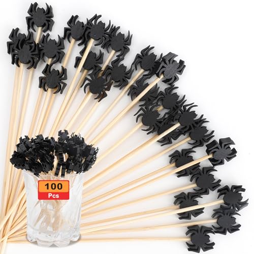 Halloween Spider Cocktail Picks 100pcs 4.7 Inch Food & Drink Skewers for Parties