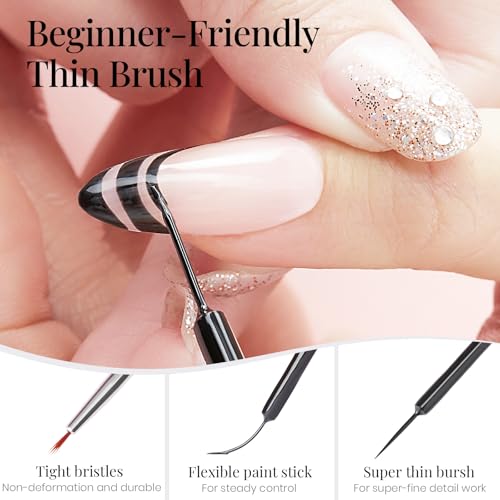 Beetles Gel Polish Nail Art Liner Pen - Black 7ml for Fine Lines & Creative Designs - Variation of B - Black