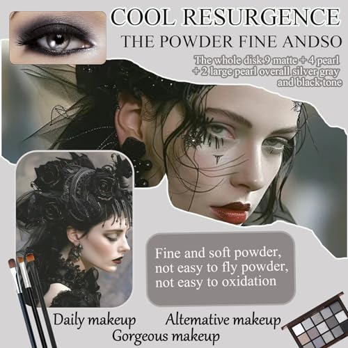 Black Smoky Eyeshadow Palette - 15 Matte Shimmer Colors with Brushes
