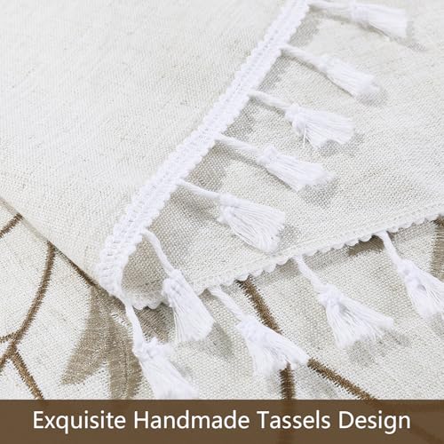 Oval Embroidery Tablecloth 60x102 Inch with Tassels - Natural Microfiber Dust-Proof