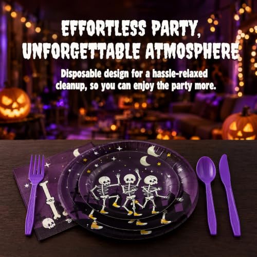 Halloween Disposable Tableware Set for Parties - Plates Napkins Cutlery Banner, Serves 10