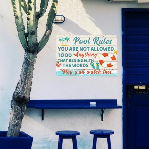 Funny Pool Signs Outdoor Pool Rules Sign - Pool Deck Decor - 8x12 Inches - Variation 02