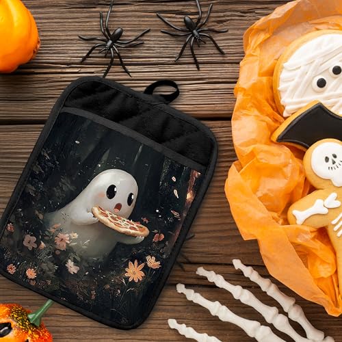 Funny Ghost Pot Holders with Pockets - Halloween Kitchen Oven Gloves