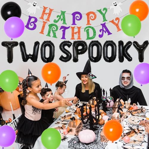 Halloween 2nd Birthday Party Decorations Set with Banner, Balloons & Spooky Cake Toppers