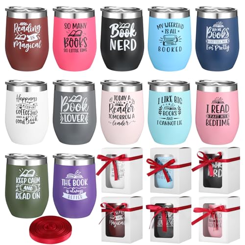 12 Pack Insulated Stainless Steel Book Lover Tumblers with Eggshell Design - Gift Set