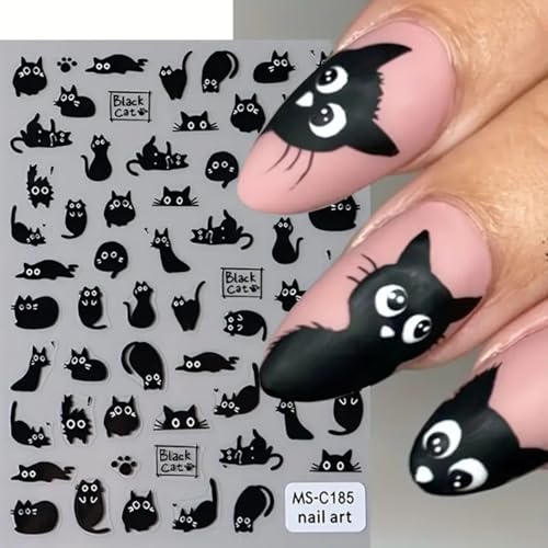 Halloween Black Cat Nail Art Stickers 3D Self-Adhesive Decals for DIY Manicure