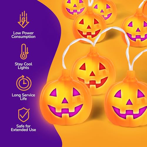 Halloween Pumpkin String Lights with Remote, 10 LED Outdoor Indoor Decorations