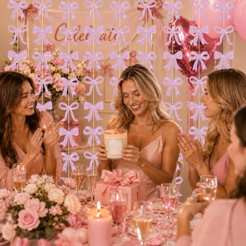 Pink Glitter Bow Garland - 8 Pack Hanging Streamers for Baby Shower & Party Decor - Variation of THIS Listing