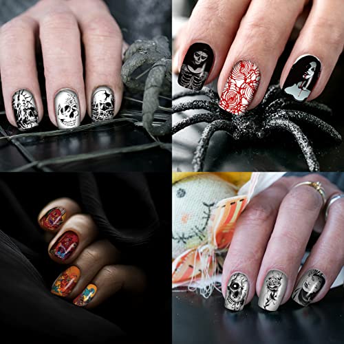 Halloween Nail Wraps Set - 14 Sheets Gothic Ghost Skull Demon Patterns with 2 Nail Files