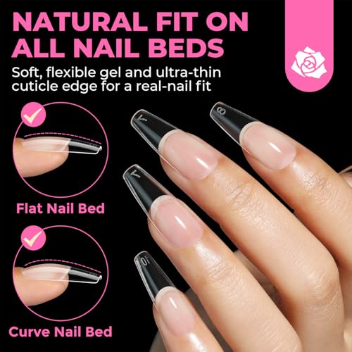 Long Coffin Nail Tips 504pcs Pre-Shape Fake Nails for Manicure - UNA GELLA Variation