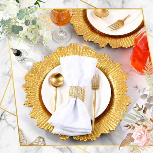 Gold Reef Charger Plates Set with Napkin Rings - 50 Pieces, 13 Inch Round, Elegant Table Decor - Variation: Gold / 50