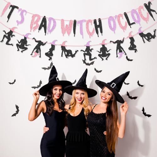 Halloween Banner Garland Pink Purple Witch O'clock Party Decor