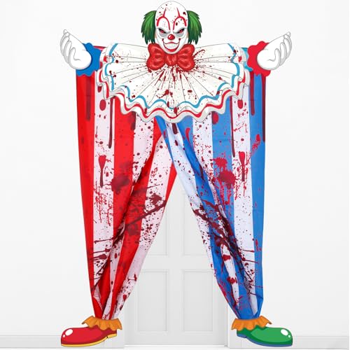 Halloween Creepy Clown Door Banner Set for Horror Party Decorations