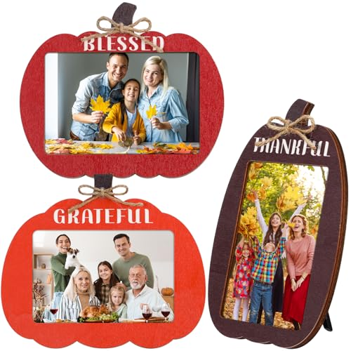 Cute Fall Pumpkin Picture Frame Set - 3 Sizes Thanksgiving Decor with Raffia, Stylish Thanksgiving Photo Frames