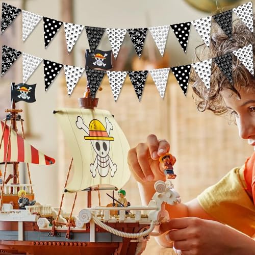 Pirate Banner Flags Party Decorations - 49ft Pirate Triangle Bunting & Garlands, 60pcs