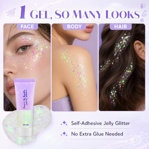 Clear White Body Glitter - Mermaid Face Glitter Gel for Festivals & Halloween