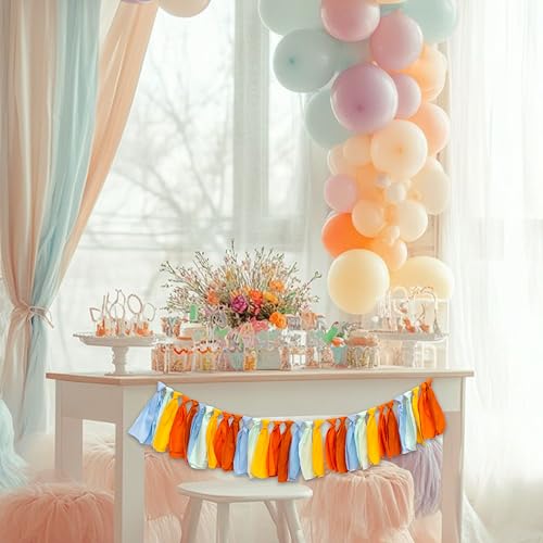 Rainbow Fall Birthday Garland Banner - Yellow Tassels, 80-Inch Party Decor