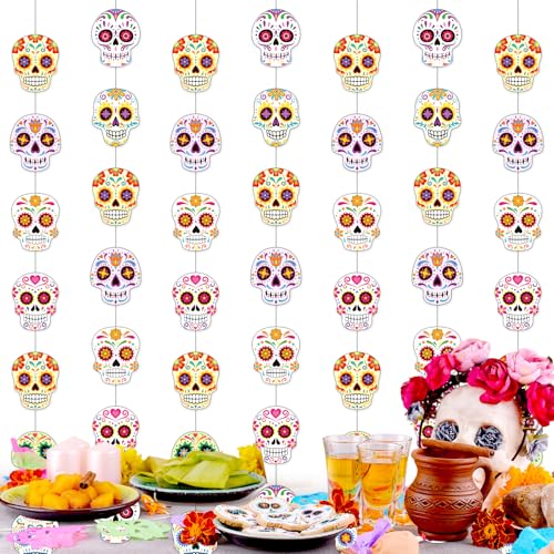 Sugar Skull Banner - Dia De Los Muertos Halloween Decorations, 8 Pieces