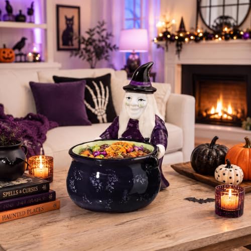 Halloween Witch with Cauldron Ceramic Candy Bowl - Witch Cauldron