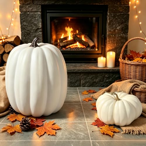 Artificial White Pumpkin Decor - 19 Inch Fall Halloween Thanksgiving