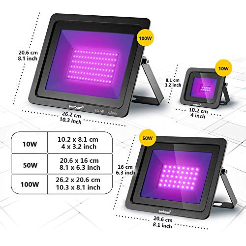 395nm 50W UV LED Black Light - Waterproof Ultraviolet Flood Light for Parties & Outdoors - Black Variation