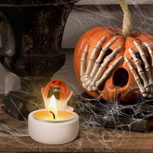 Halloween Ghost Ceramic Candle Holder - Style 2, Scary Cute Tealight Decor