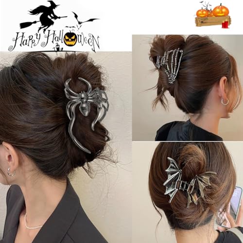 Halloween Gothic Hair Clips Set - Bat Wing, Spider, Skeleton Hand Claw Clips - Style A