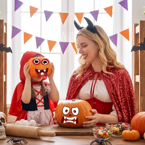 Halloween Pumpkin Stickers Kit - 64 Assorted Face & Decor Sticker Set - Variation A