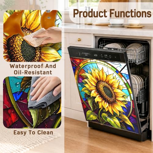 Sunflower Dishwasher Magnet Cover - Aesthetic Glass Kitchen Decor, One Size