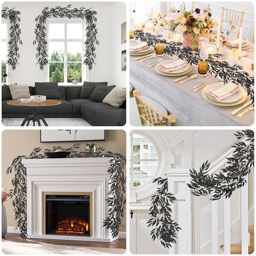 Black Willow Leaves Vine Garland 2 Pack - 5.9Ft Artificial Halloween Decor